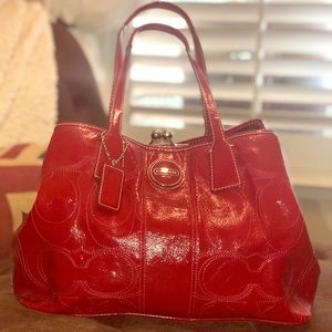 Coach Red Patent Leather Tote